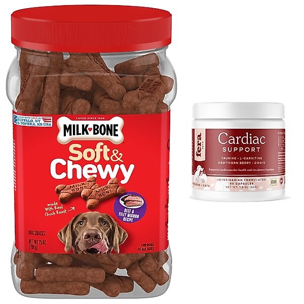 Fera Pet Organics Cardiac Support Salmon Flavor Dog & Cat Supplement + Milk-Bone Soft & Chewy Beef & Filet Mignon Dog Treats slide 1 of 9