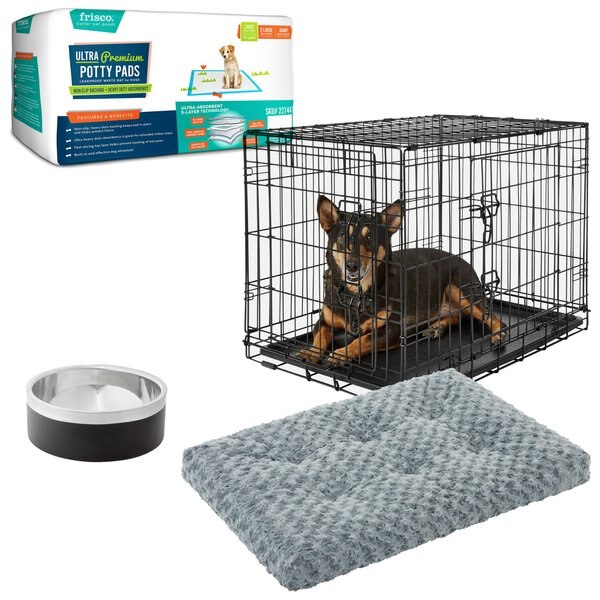 Starter Kit - Frisco Fold & Carry Double Door Collapsible Wire Dog Crate, 30 inch + 3 other items slide 1 of 9