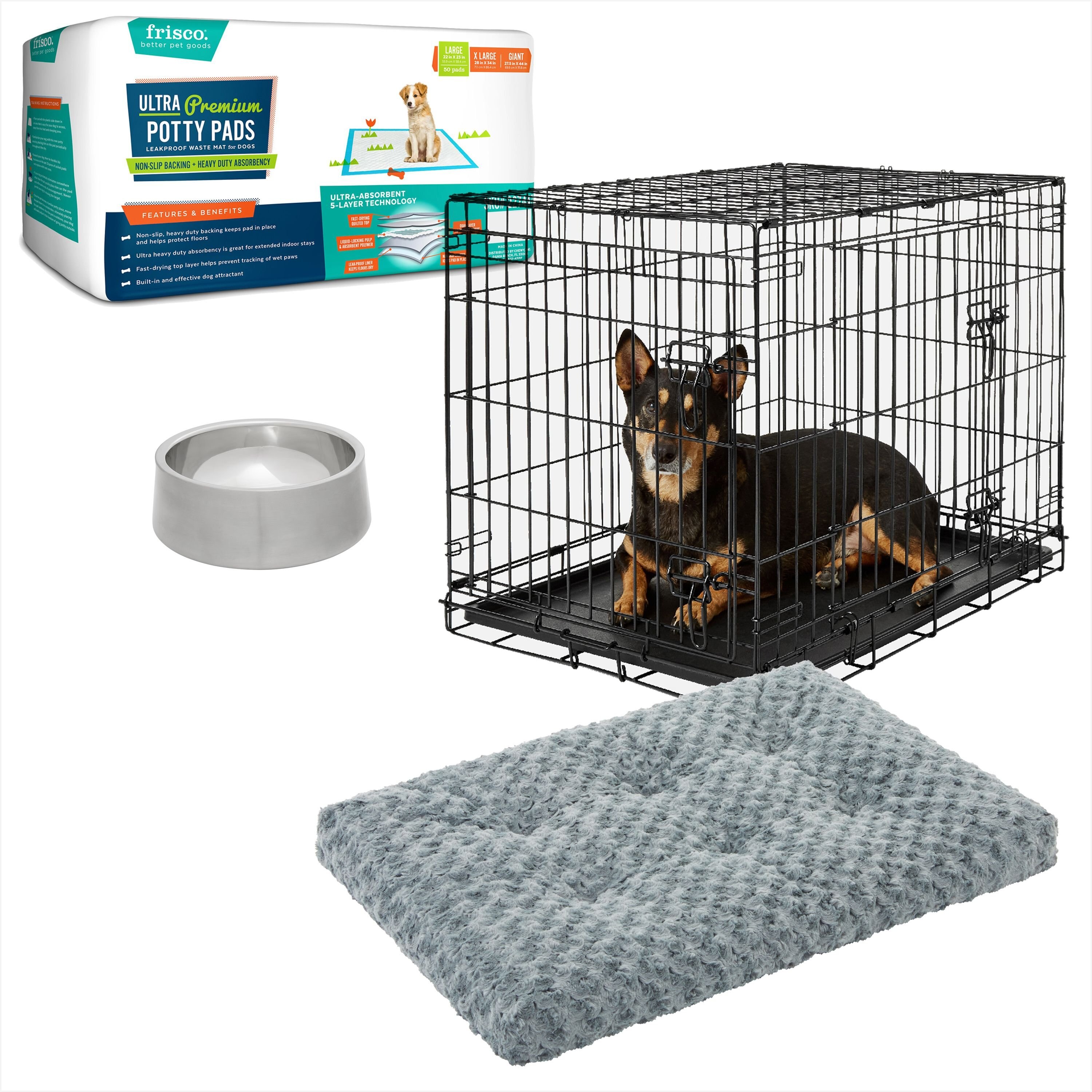 FRISCO Heavy Duty Fold & Carry Double Door Collapsible Wire Dog Crate ...