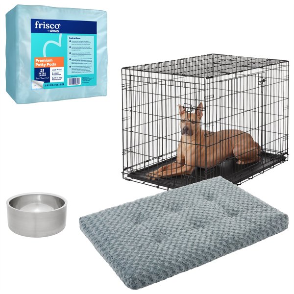 Starter Kit - Frisco Heavy Duty Fold & Carry Double Door Collapsible Wire Dog Crate, 42 inch + 3 other items slide 1 of 8