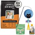 Starter Kit - Frisco Bird Teaser with Feathers Cat Toy, Blue + 4 other items