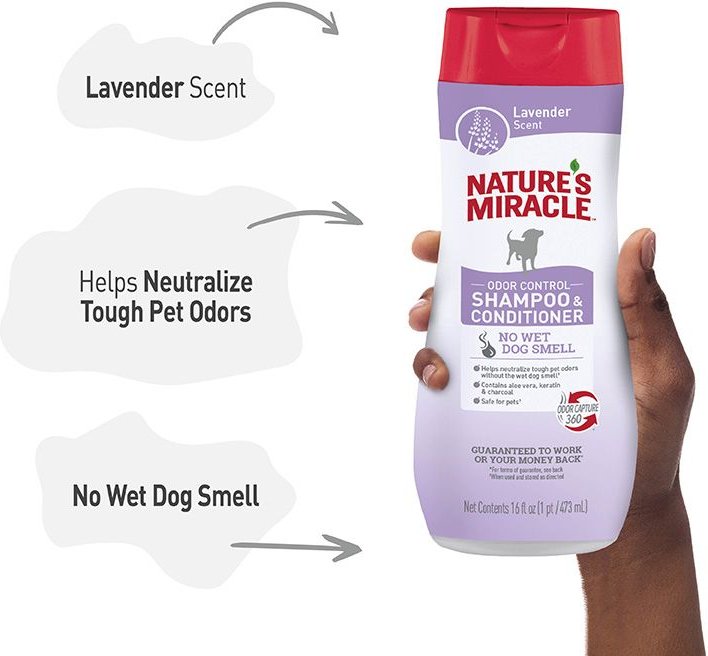 NATURE'S MIRACLE Odor Control Dog Shampoo, Lavender Scent, 16oz bottle