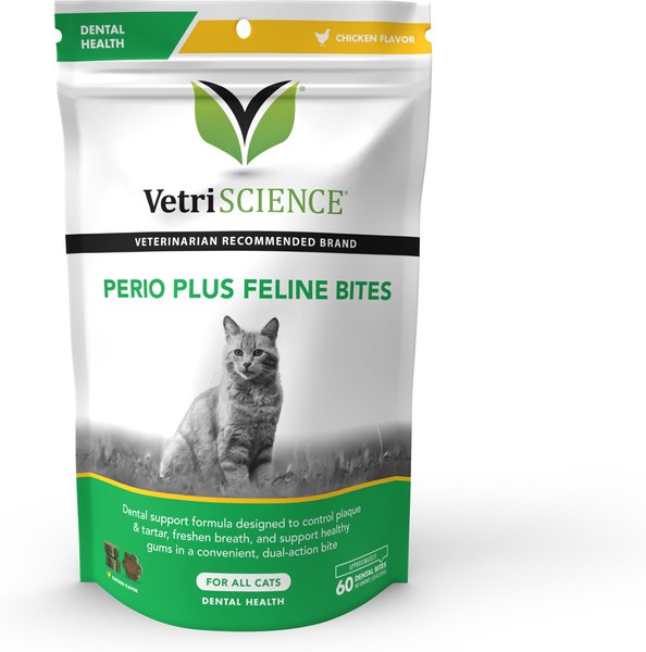 VetriScience Perio Plus Everyday Health Feline Bites Dental Cat Treats, 4.23-oz bag, 60 chews slide 1 of 7
