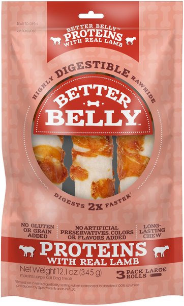 Better Belly Proteins with Real Lamb Flavor Rawhide Roll Dog Treats, 3 count slide 1 of 9