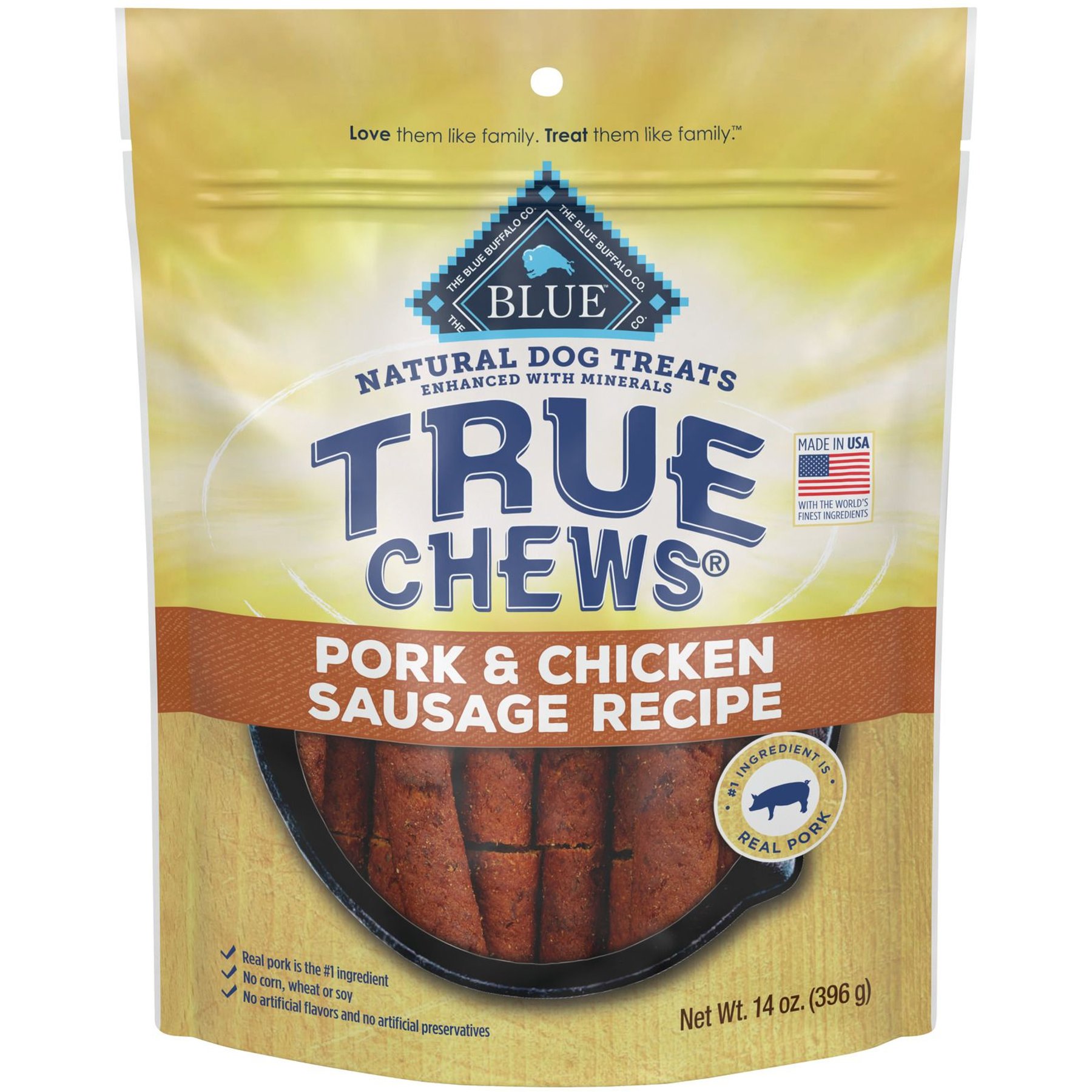 BLUE BUFFALO True Chews Natural Grain Free Pork Chicken Sausage