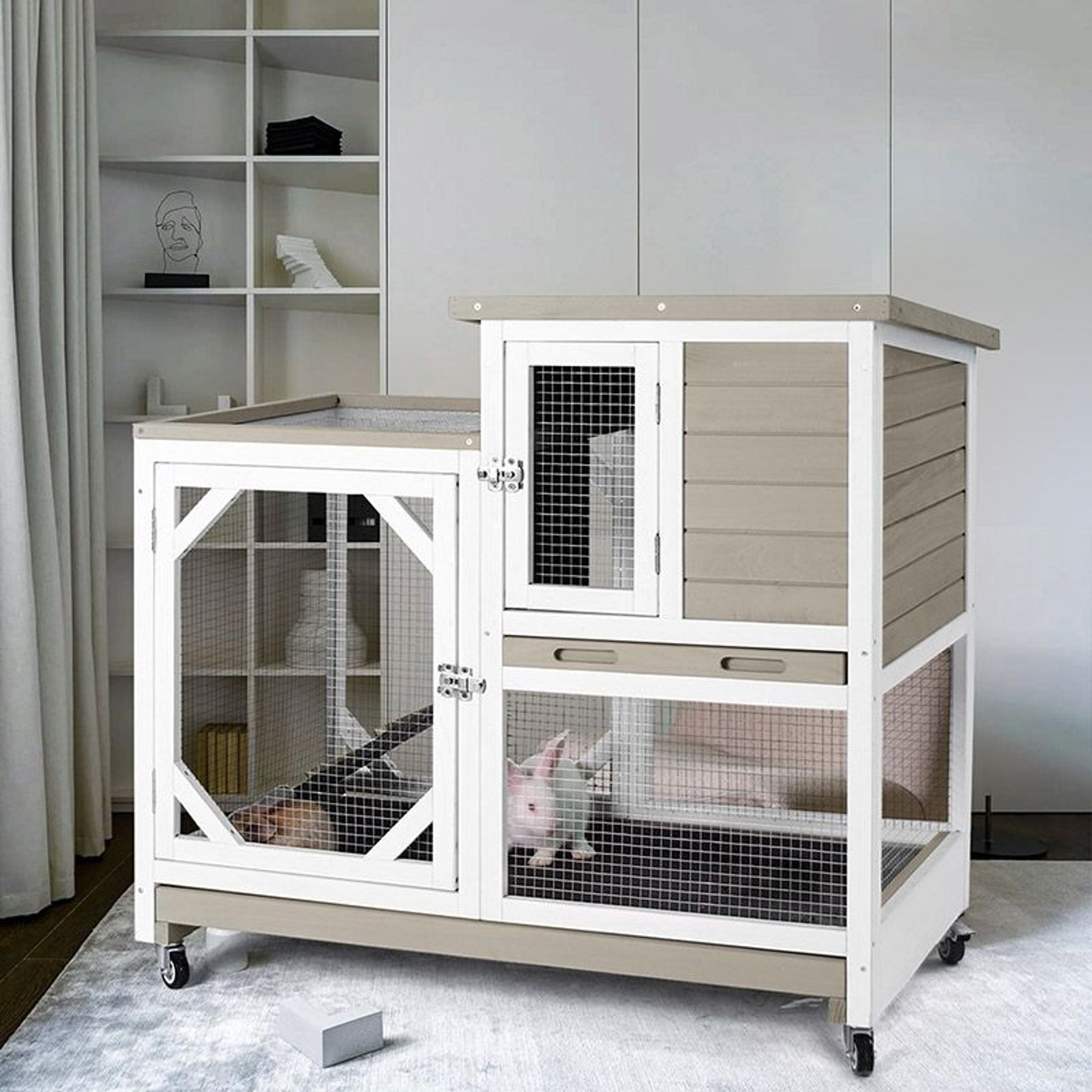 Aivituvin Indoor Rabbit Hutch with Pull-Out Tray, Large