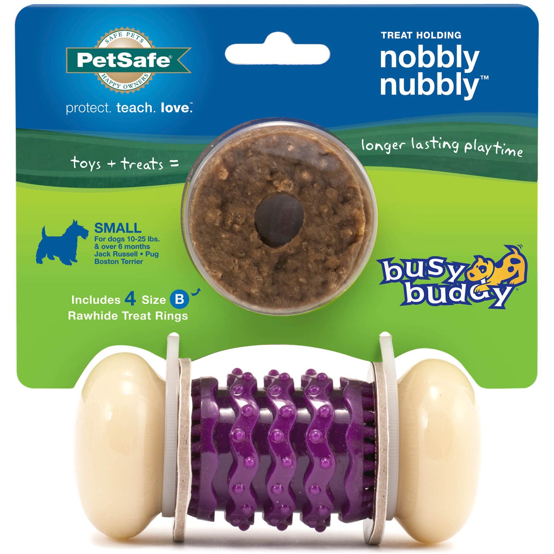 PETSAFE Busy Buddy Dinosaur Treat Dispenser Tough Dog Chew Toy, Medium 