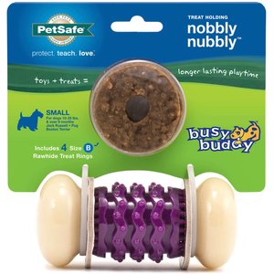 PetSafe Sportsmen Nobbly Nubbly Treat Dispensing Tough Dog Chew Toy, Small, Purple