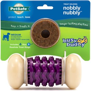 PetSafe Busy Buddy Nobbly Nubbly Treat Dispensing Tough Dog Chew Toy, Medium, Purple