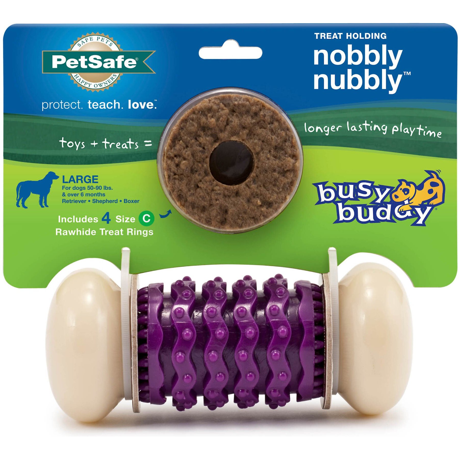 PETSAFE Busy Buddy Nobbly Nubbly Treat Dispensing Tough Dog Chew Toy Small Purple Chewy