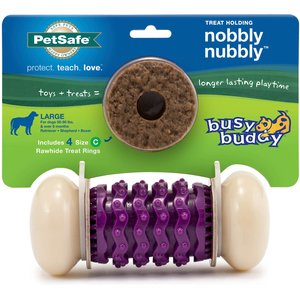 PetSafe Sportsmen Nobbly Nubbly Treat Dispensing Tough Dog Chew Toy, Large, Purple