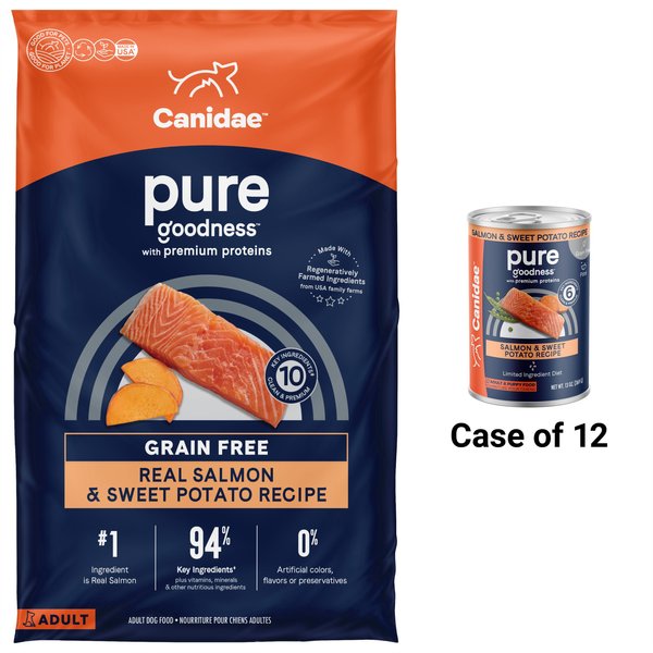 CANIDAE PURE All Stages Grain-Free Limited Ingredient Salmon & Sweet Potato Recipe Canned Dog Food, 13-oz
