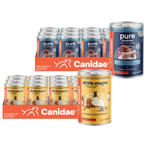 CANIDAE PURE Limited Ingredient Lamb, Turkey & Chicken Recipe + Chicken & Rice Formula Canned Dog Food slide 1 of 9