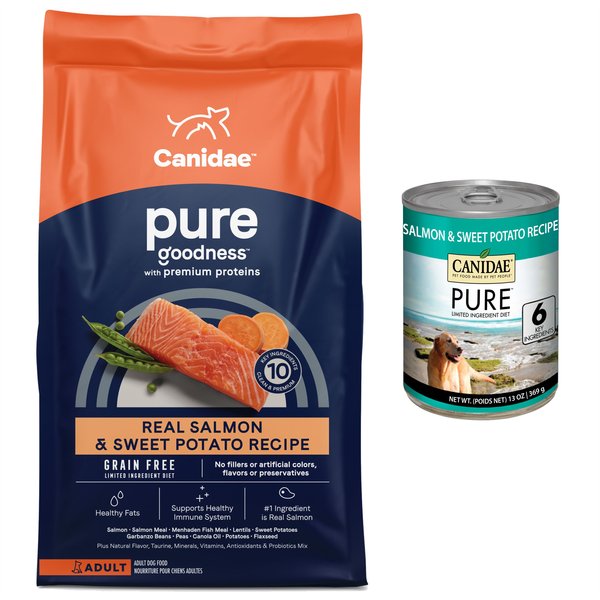 CANIDAE PURE Limited Ingredient Salmon & Sweet Potato Recipe Canned Food + Salmon & Sweet Potato Recipe Dry Dog Food slide 1 of 9