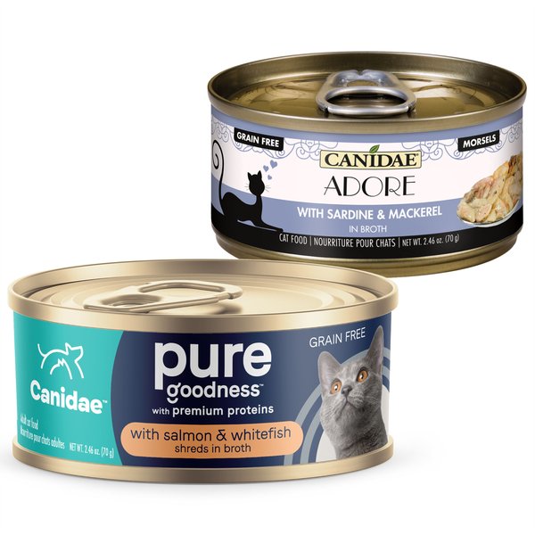 CANIDAE Adore Salmon & Whitefish in Broth + Sardine & Mackerel in Broth Canned Cat Food slide 1 of 9
