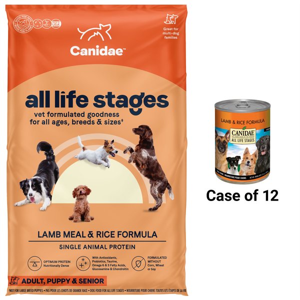 CANIDAE Lamb Meal & Rice Formula Dry Food + Lamb & Rice Formula Canned Dog Food slide 1 of 9
