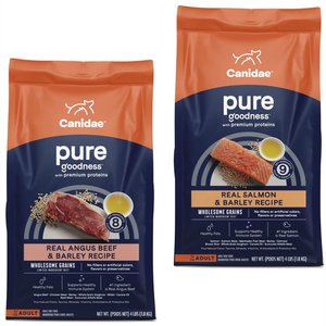 CANIDAE PURE with Wholesome Grains Real Angus Beef & Barley Recipe + Real Salmon & Barley Recipe Dry Dog Food