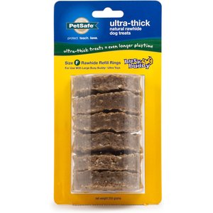 PetSafe Busy Buddy Ultra-Thick Natural Rawhide Rings Dog Treats, Size F