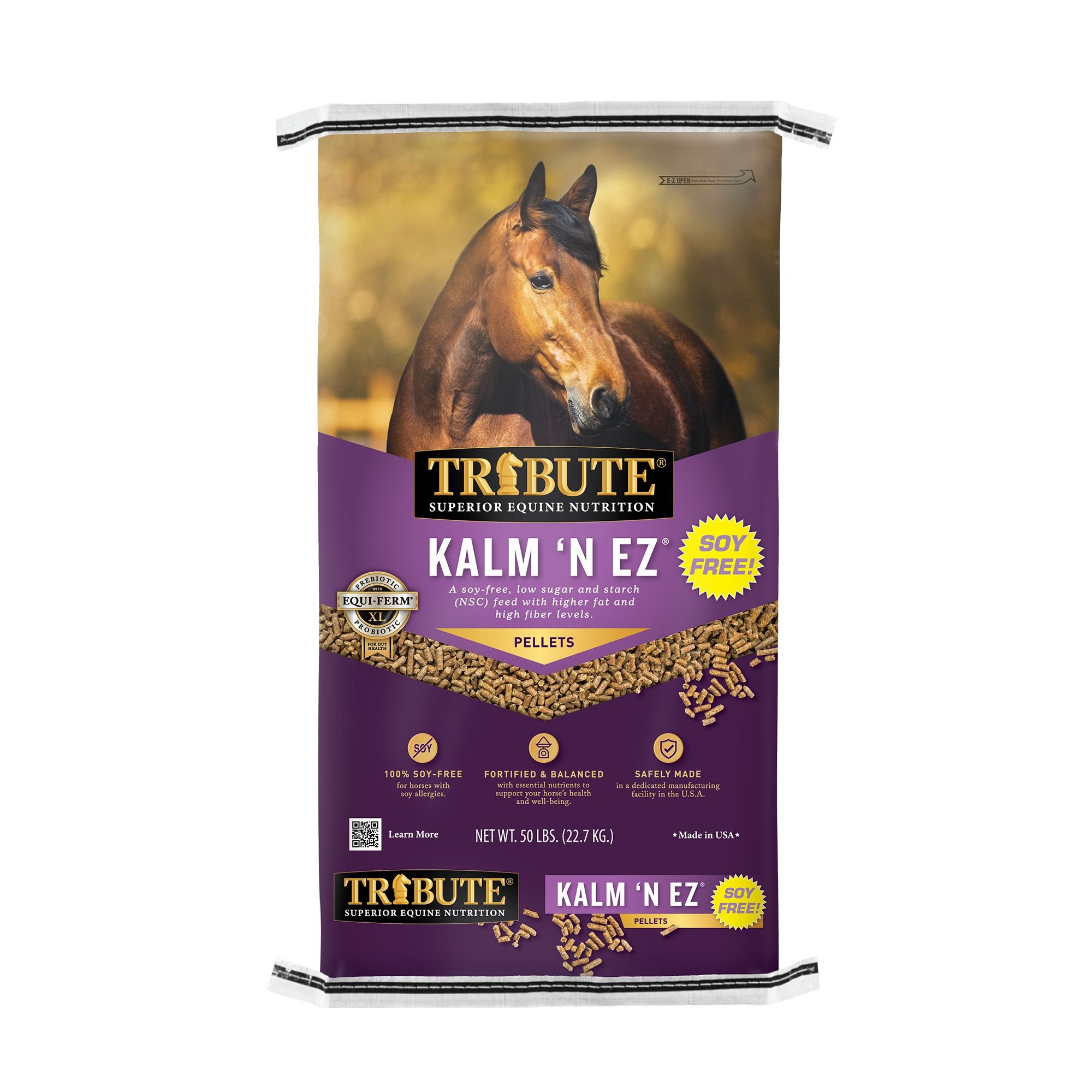 TRIBUTE EQUINE NUTRITION Soy-Free Kalm 'N EZ Pellet Horse Feed, 50-lb ...