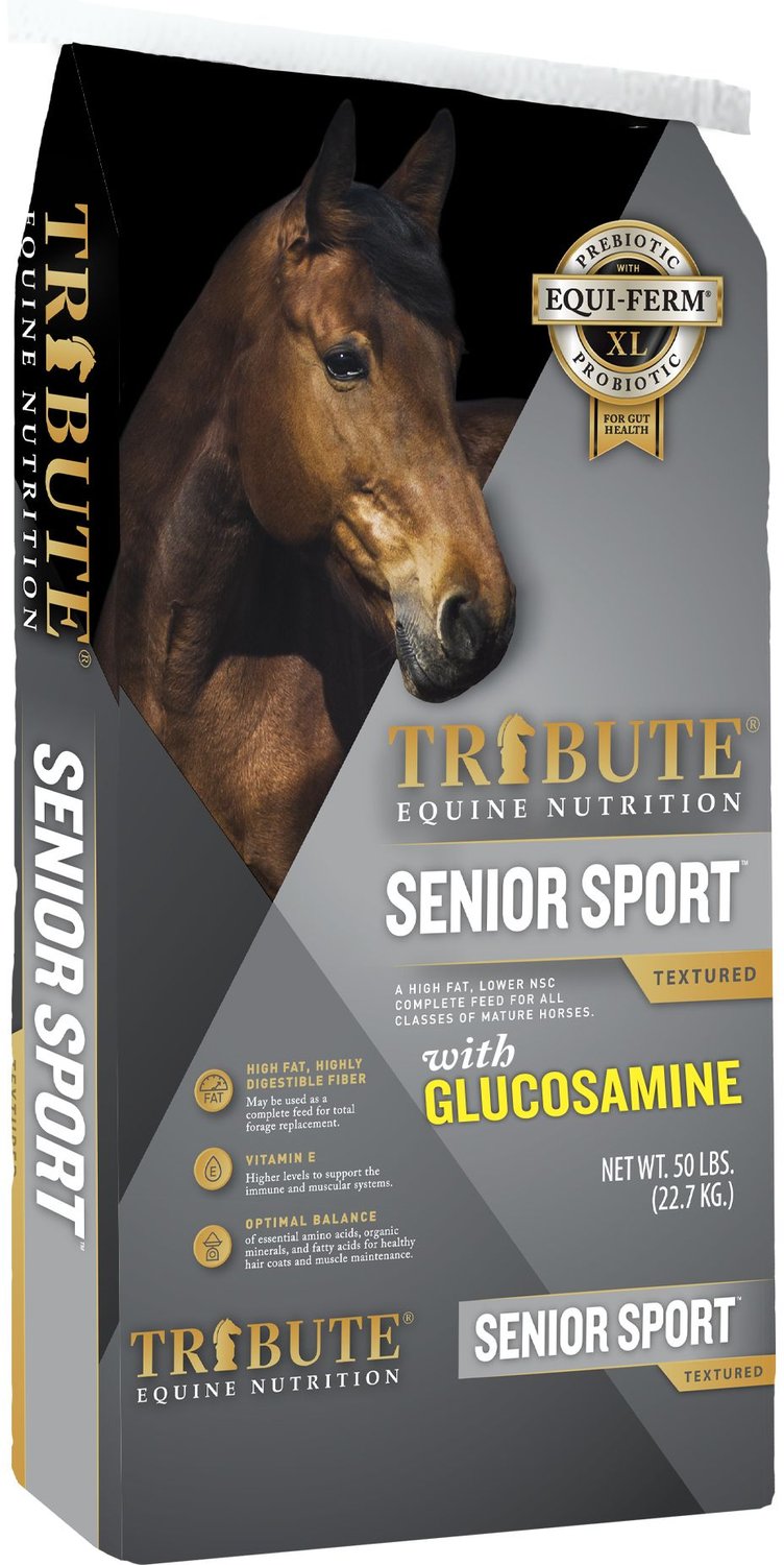 TRIBUTE EQUINE NUTRITION Senior Sport with Glucosamine Textured Horse Feed, 50lb bag