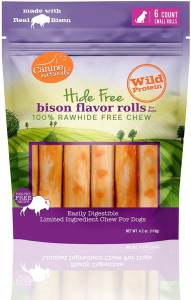 Canine Naturals 2.5-in Mini Roll Bison Dog Chew Treat, 4.2-oz bag, 6 count slide 1 of 9