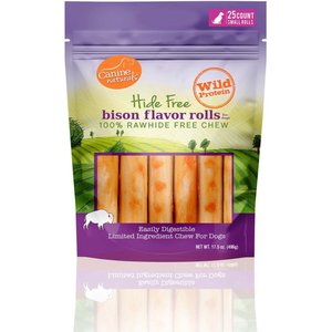 Canine Naturals 2.5-in Mini Roll Bison Dog Chew Treat, 17.5-oz bag, 25 count