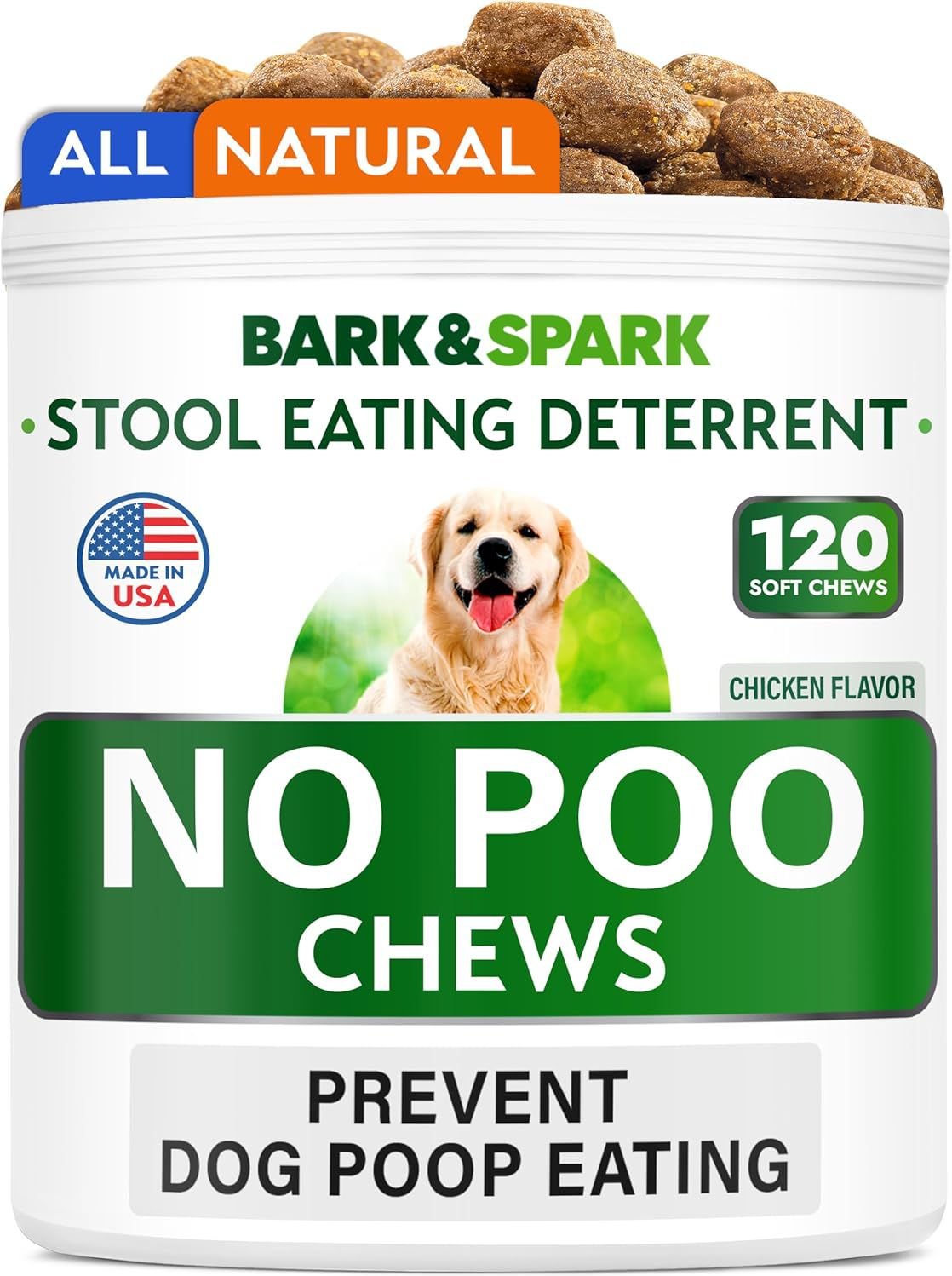 BARK&SPARK Chew No Poo Treats Dog Supplement, 120 count
