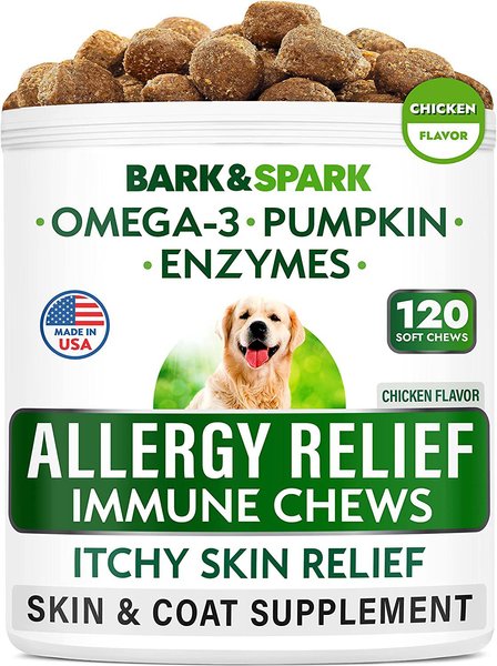 Bark&Spark Allergy Relief Immune Dog Treats Supplement, 120 count slide 1 of 6