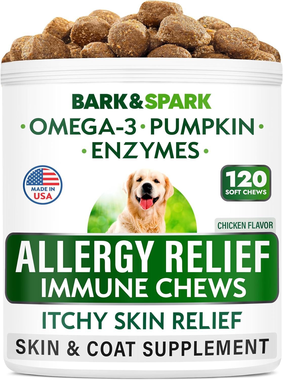 BARK&SPARK Allergy Relief Omega 3 AntiItch Chicken Flavor Dog Chew