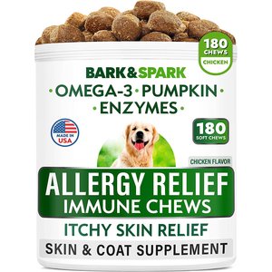 Bark&Spark Allergy Relief Omega 3 Anti-Itch Chicken Flavor Dog Chew, 180 count