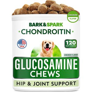 Bark&Spark Glucosamine Hip & Joint Chews for Dogs with Chondroiting, MSM, Omega, 120 count