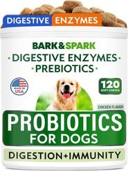 Bark&Spark Dog Probiotics for Dogs with Digestive Enzymes Prebiotics Fiber Chews, 120 count