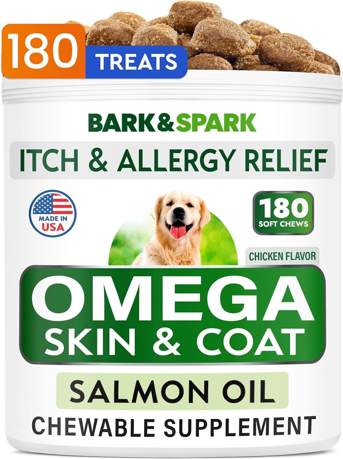 BARK&SPARK Omega 3 Skin & Coat Dog Supplement, 180 count