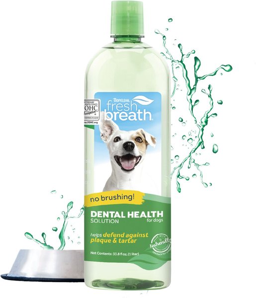 TropiClean Fresh Breath Dental Health Solution Dog Dental Water Additive, 33.8-oz bottle slide 1 of 10