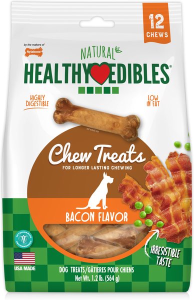 NYLABONE Healthy Edibles All-Natural Long Lasting Bacon Dog Chew Treats ...