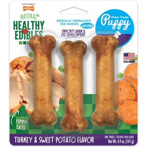 Nylabone Healthy Edibles Longer Lasting Triple Pack Puppy Turkey & Sweet Potato Flavor Dog Bone Treats, Small, 4.5-in (3-pack)