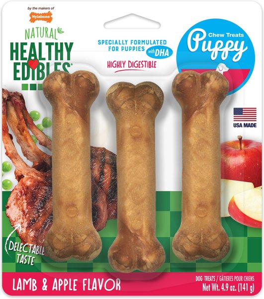 Nylabone Healthy Edibles Long Lasting Puppy Lamb & Apple Flavor Small Breed Dog Bone Treats, 3 count slide 1 of 11