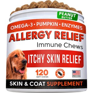 StrellaLab Anti Itch Allergy Relief Omega Peanut Butter Dog Chews, 120 count