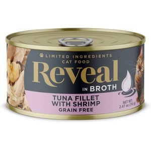 Reveal Natural Grain-Free Tuna Fillet with Shrimp in Broth Flavored Wet Cat Food, 2.47-oz can, case of 24