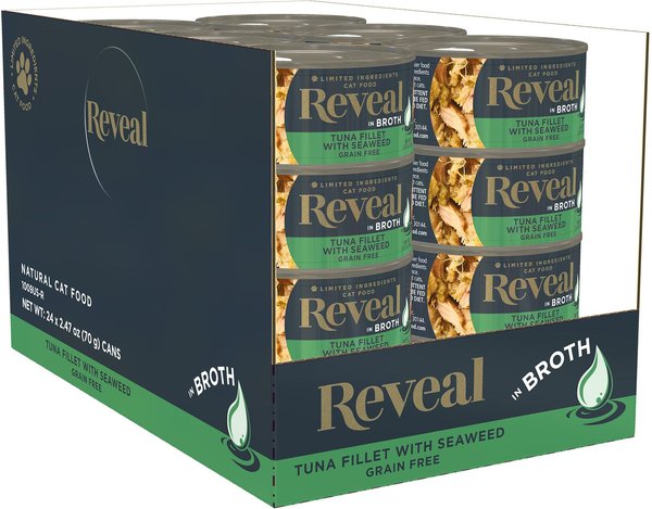 Reveal Natural Grain-Free Tuna with Seaweed in Broth Flavored Wet Cat Food, 2.47-oz can, case of 24 slide 1 of 8