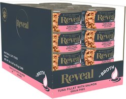 Reveal Natural Grain-Free Tuna Fillet with Salmon in Broth Flavored Wet Cat Food, 2.47-oz can, case of 24