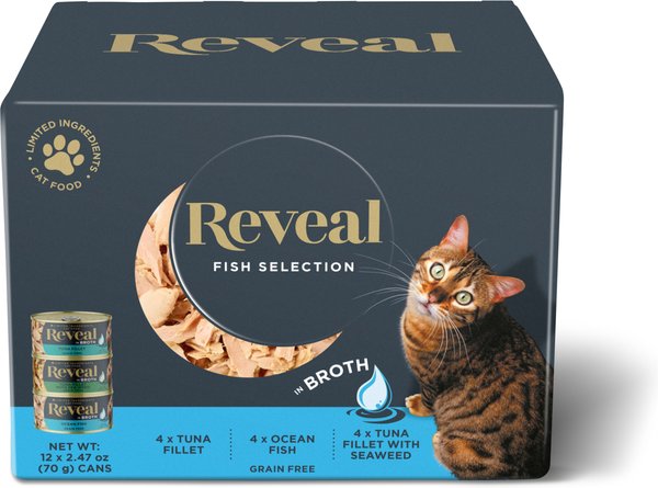 Reveal Natural Grain-Free Variety of Fish in Broth Flavored Wet Cat Food, 2.47-oz can, case of 12 slide 1 of 7
