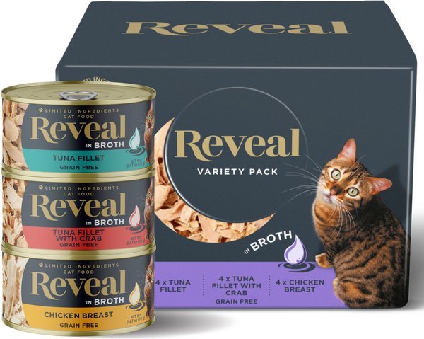 Reveal Natural Grain-Free Variety Fish & Chicken in Broth Flavored Wet Cat Food, 2.47-oz can, case of 12 slide 1 of 6