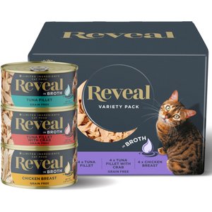 Reveal Natural Grain-Free Variety Fish & Chicken in Broth Flavored Wet Cat Food, 2.47-oz can, case of 12