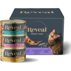 Reveal Natural Grain-Free Variety of Fish & Chicken in Gravy Flavored Wet Cat Food, 2.47-oz can, case of 12