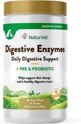 NaturVet Digestive Enzymes Plus Probiotic Powder Digestive Supplement for Cats & Dogs, 1-lb