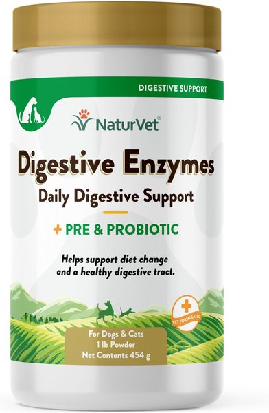 NaturVet Digestive Enzymes Plus Probiotic Powder Digestive Supplement for Cats & Dogs, 1-lb slide 1 of 8