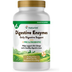 NaturVet Digestive Enzymes Plus Probiotic Chewable Tablets Digestive Supplement for Cats & Dogs, 90 count