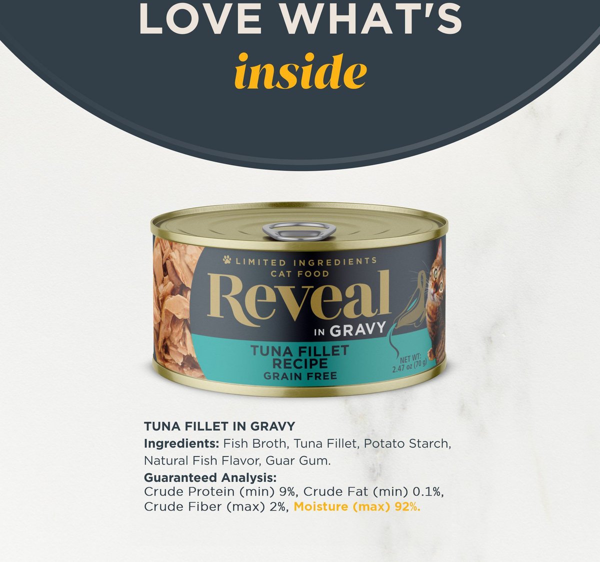 Reveal Natural Grain-Free Tuna in Gravy Flavored Wet Cat Food, 2.47-oz can, case of 24