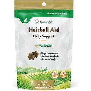 NaturVet Hairball Aid Plus Pumpkin Soft Chews Hairball Control Supplement for Cats, 50 count